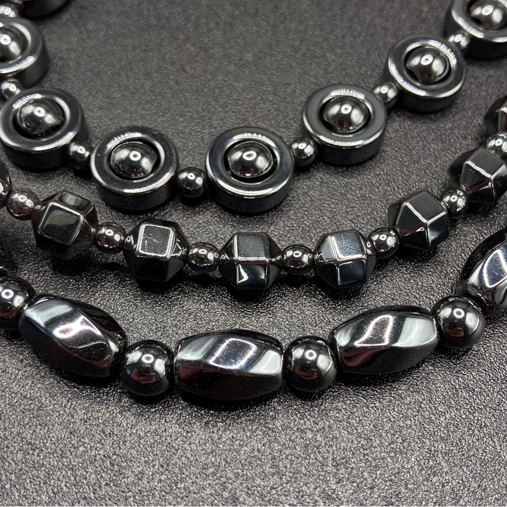 Genuine Hematite Necklaces With Magnetic Clasps, Set of 3 Unisex - Picture 3 of 14